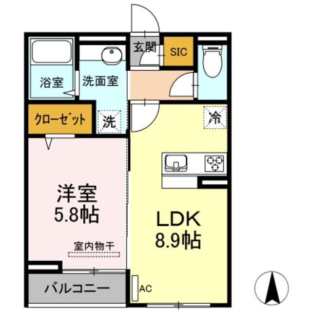 PRENDRE SIMONS(1LDK/2階)の間取り写真