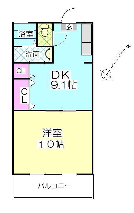 ドリーム山一(1DK/3階)の間取り写真
