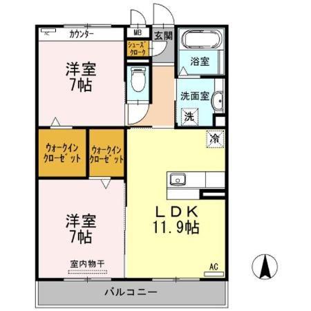 ホベンセドル(2LDK/2階)の間取り写真