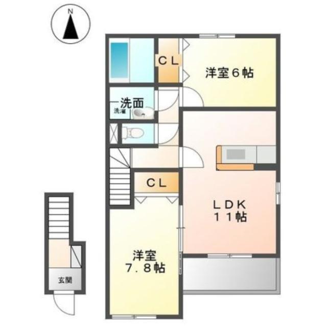 アヴァンスB(2LDK/2階)の間取り写真