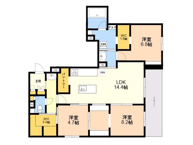 プレミアス大濠西(3LDK/2階)の間取り写真