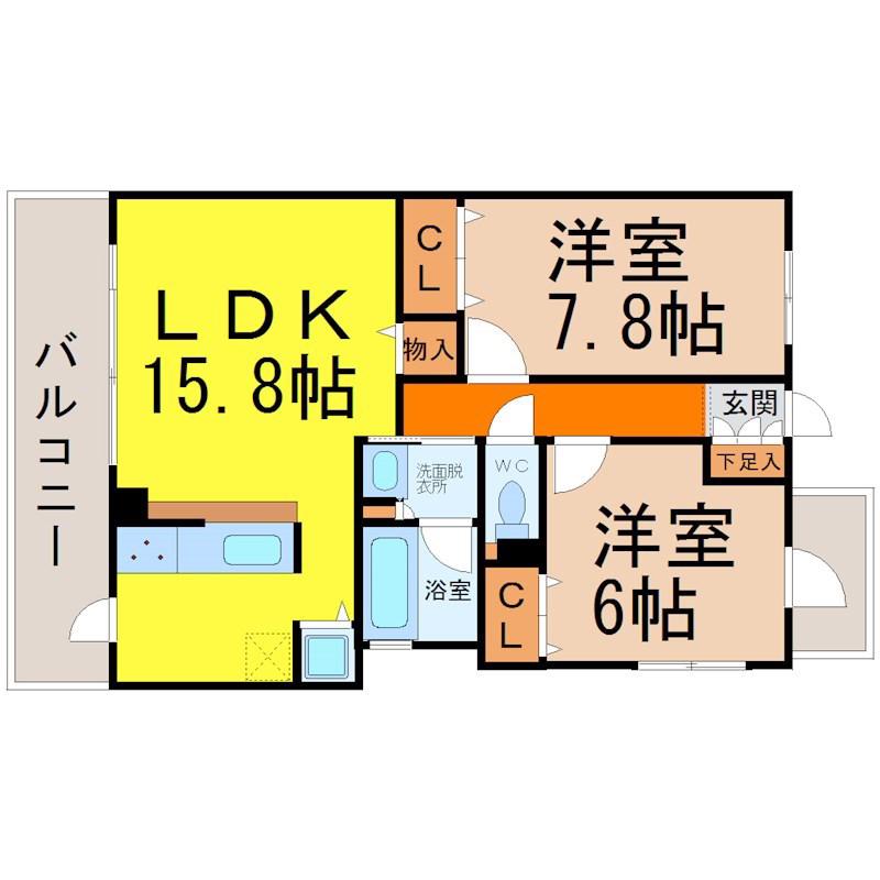 WILL DO 伝馬町(2LDK/7階)の間取り写真