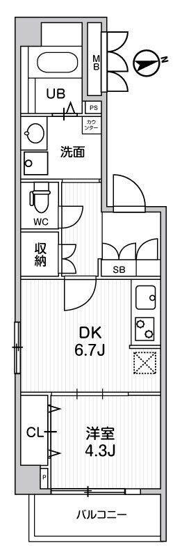 ALIVIS中野(1DK/2階)の間取り写真