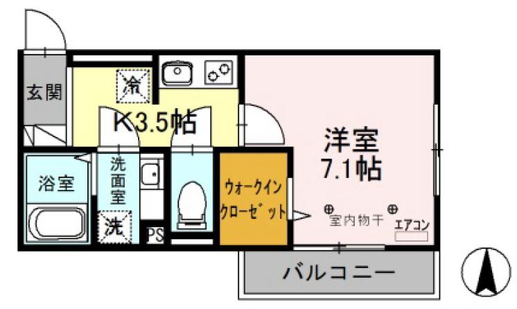 フレア仲町(1K/2階)の間取り写真
