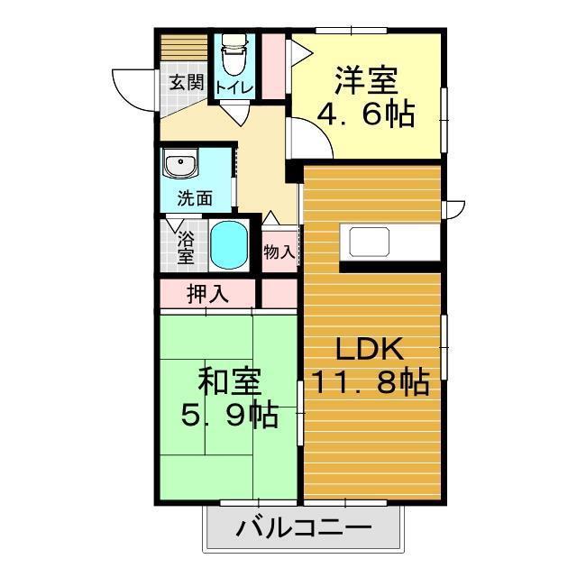 グランカーサ安岡 V棟(2LDK/2階)の間取り写真