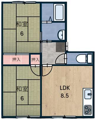 フレグランス方III(2DK/2階)の間取り写真