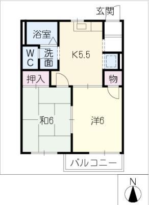 フレグランス多屋(2K/1階)の間取り写真
