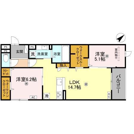 シーグレース浜甲子園(2LDK/3階)の間取り写真