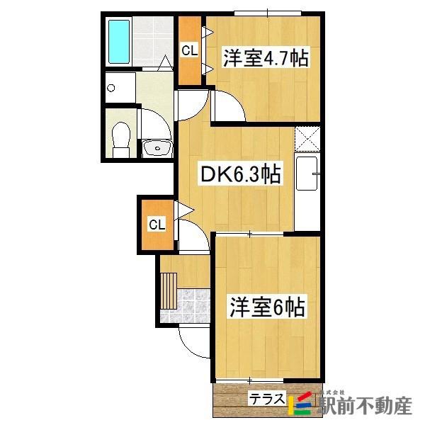 ヴィオラ・カーサB(2DK/1階)の間取り写真