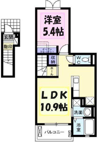 エコソラージュB(1LDK/2階)の間取り写真