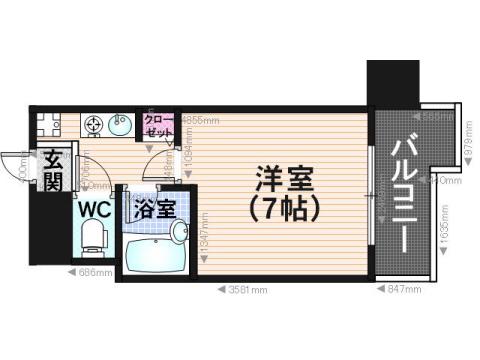 ダイナコートエスタディオ高宮(1K/3階)の間取り写真