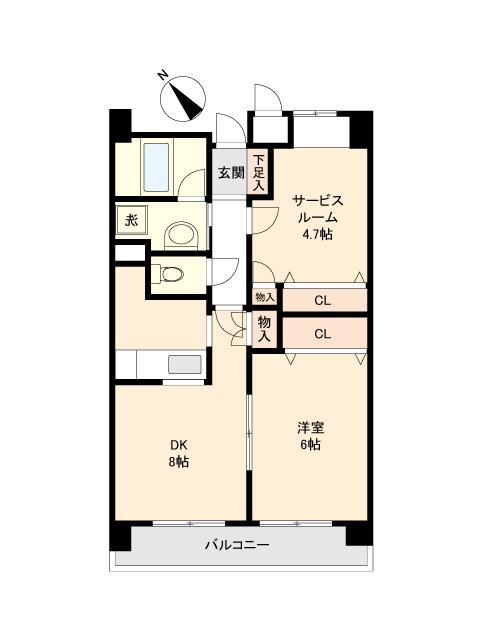カールトンプラザ川崎(1SDK/8階)の間取り写真