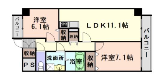 グッゲンハイム(2LDK/8階)の間取り写真