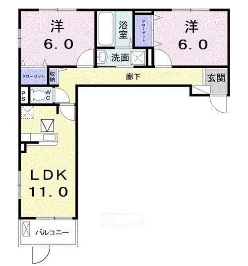 イリーデ谷上 II(2LDK/1階)の間取り写真
