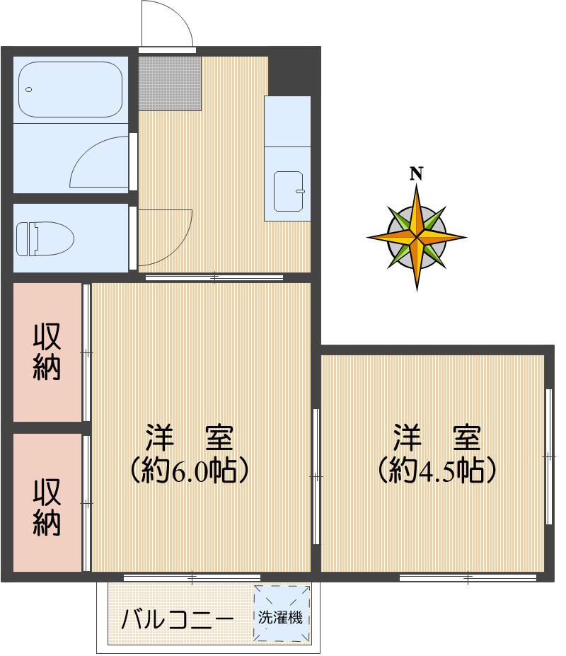 高畑マンション(2K/4階)の間取り写真