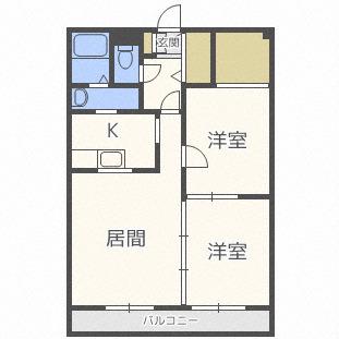グランディールコートI(2LDK/3階)の間取り写真