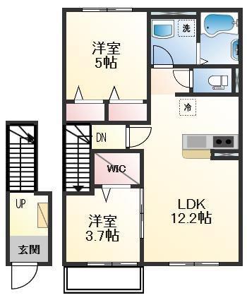 姫路市白鳥台3丁目アパート(2LDK/2階)の間取り写真