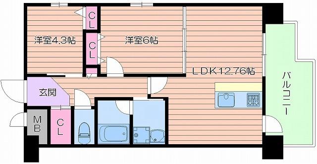 ルネサンス(2LDK/4階)の間取り写真