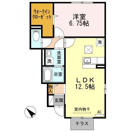 ファミールメゾン 今宿(1LDK/1階)の間取り写真
