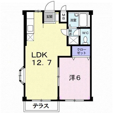 エルディム木太II(1LDK/1階)の間取り写真