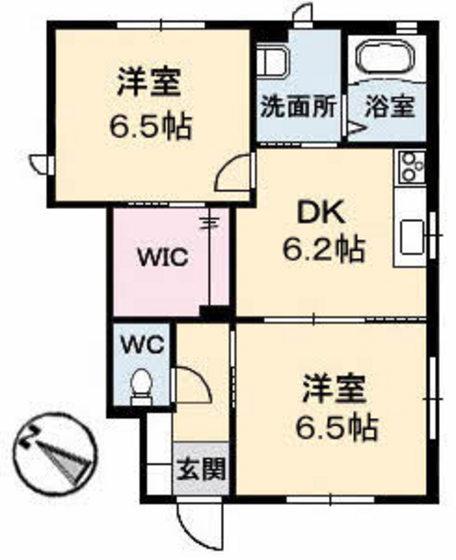 アルル 参番館(2DK/1階)の間取り写真
