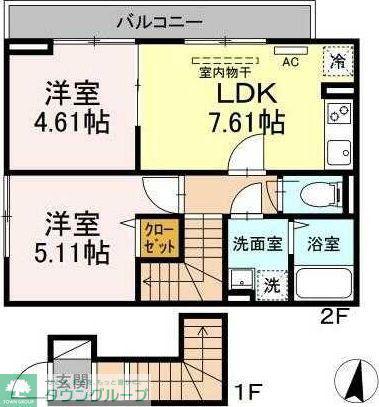 セレスティア北小岩(2DK/2階)の間取り写真