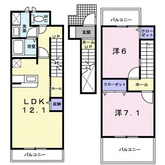 アンジェリークガーデン(2LDK/2階)の間取り写真