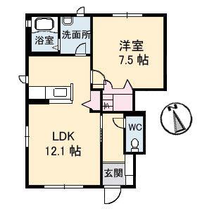シャーメゾン丘 A棟(1LDK/1階)の間取り写真