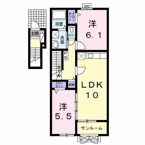 モデリアS(2LDK/2階)の間取り写真