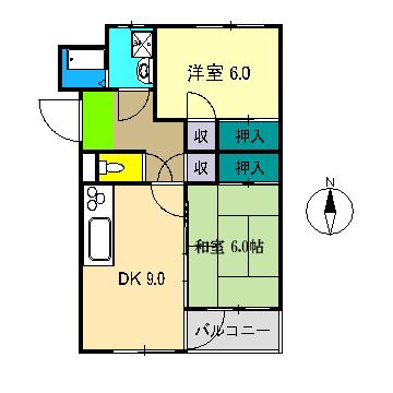 ウィンディングハウス(2DK/3階)の間取り写真
