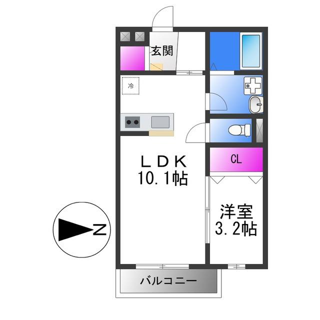 KINZY COURTII(1LDK/2階)の間取り写真