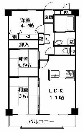 アミティエ近江八幡(3LDK/4階)の間取り写真