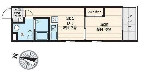 ボウ ベルズ ハウス笹塚(1DK/4階)の間取り写真