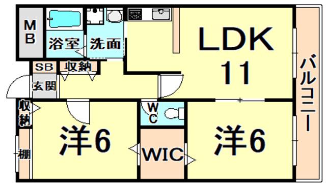 タッチ塚口(2LDK/5階)の間取り写真