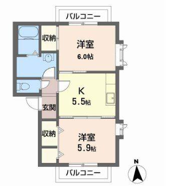 くすの木ハイツ(2DK/2階)の間取り写真
