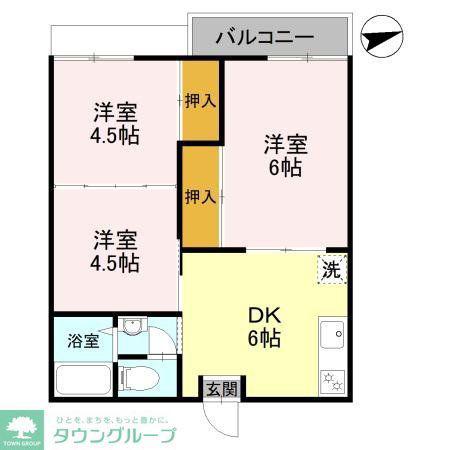 ウエイブメゾンB棟(3DK/2階)の間取り写真