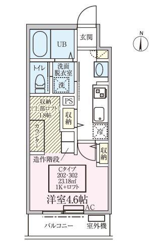 スカイルーチェ川口芝中田(1K/2階)の間取り写真