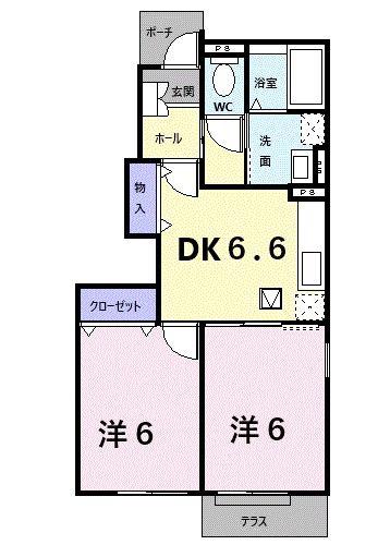 キャトルセゾンA(2DK/1階)の間取り写真