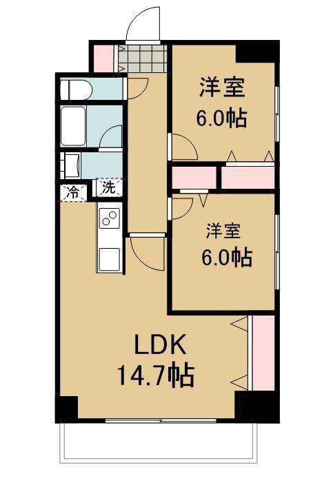 シンフォニー柏木(2LDK/7階)の間取り写真