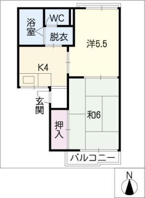 シャトーNORI(2K/1階)の間取り写真