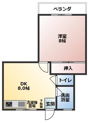 スカイハイツ(1DK/1階)の間取り写真