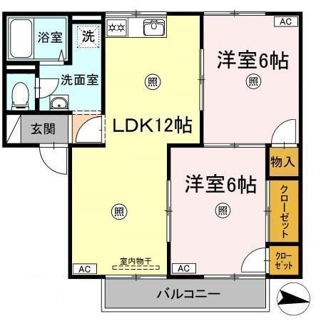 プレジール西島B棟(2LDK/1階)の間取り写真