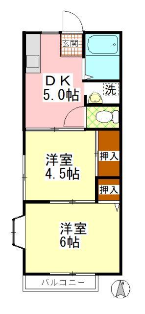 パナハイツ浦安(2DK/1階)の間取り写真
