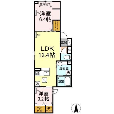 ラリュール清川A(2LDK/3階)の間取り写真