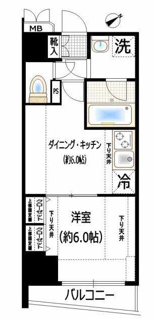 エステムプラザ市谷外濠公園(1DK/2階)の間取り写真