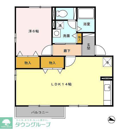 カサグランデD棟(1LDK/2階)の間取り写真