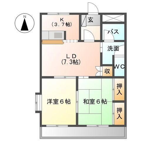 サンティアラ B(2LDK/1階)の間取り写真