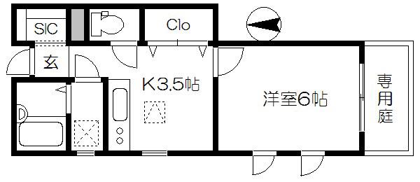 カーサSII(1K/1階)の間取り写真