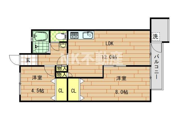 八戸ノ里グランドマンション(2LDK/3階)の間取り写真