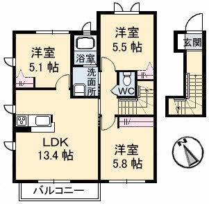 ハイツMINORU C(3LDK/2階)の間取り写真